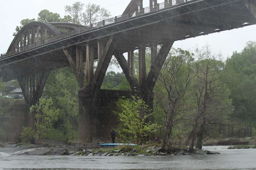 The rain starts to fall early here on the Coosa. 
