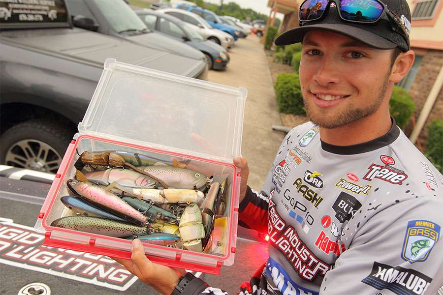 This is what Palaniuk calls âaquarium art.â This box of swimbaits never leaves his boat.