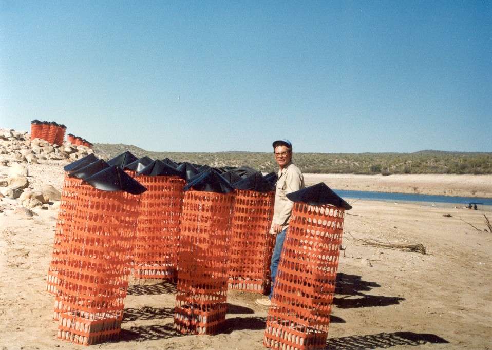 Structures like these âcrappie condos,â built from cinderblocks and construction fencing, were first used in Saguaro Lake. They were strategically placed in Lake Havasu. (Photo courtesy of fws.gov)