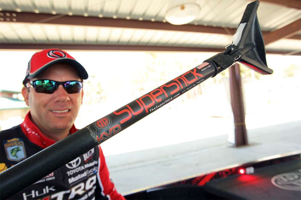 KVD's SuperStick push pole helps him navigate water too shallow for the trolling motor, or when he needs to be stealthier, such as when approaching bedding bass.