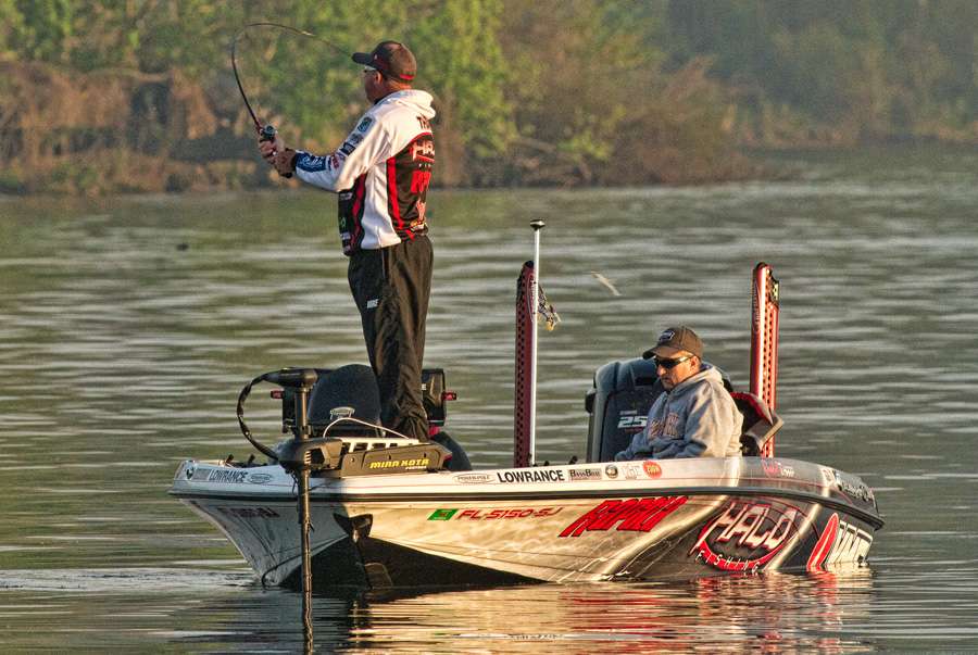 Randall Tharp started his day on the main lake, chunking and winding like many of the anglers.