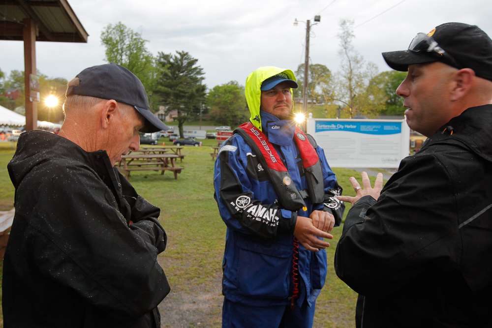 Trip Weldon, Cliff Crochet and Dave Mercer wait out the Day 2 launch delay.