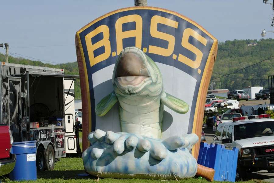 Bassmaster fans are greeted by a large blow up bass...I named him Billy.