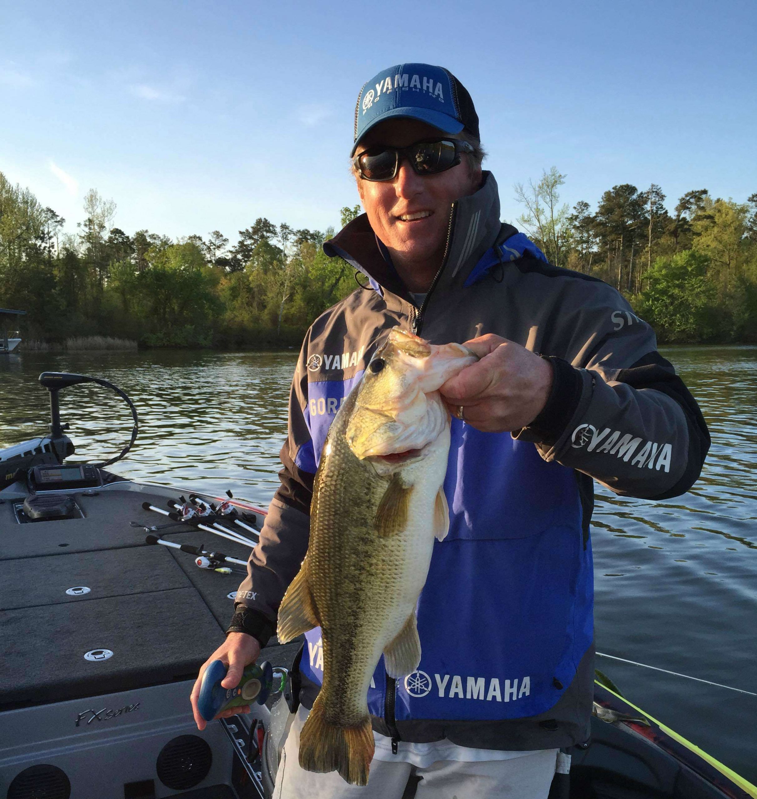 Kelly Jordon shows off his fourth keeper on Day 3 at Lake Guntersville. 
<br>Photo by Bassmaster Marshal Eric Burden
