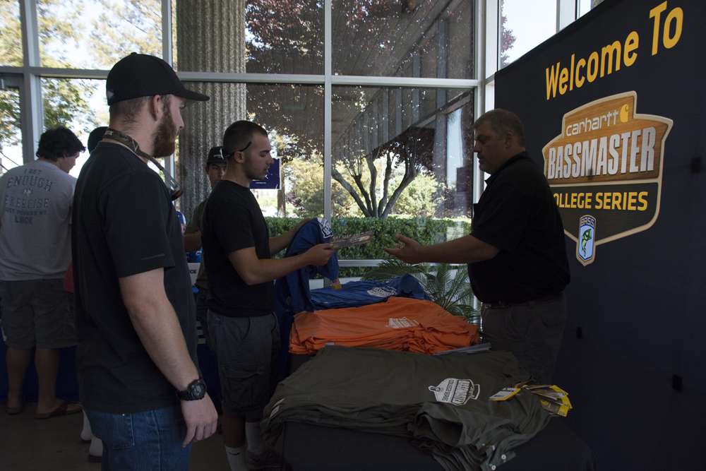 Competitors in the Carhartt Bassmaster College Series Western Regional met at the Sleep Train Arena for registration for this week's tournament on Folsom Reservoir.