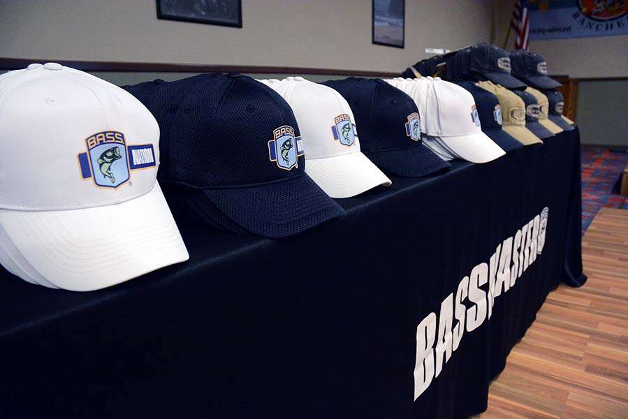 B.A.S.S. Nation hats await the anglers before registration gets underway at Koncoti Vista Casino in Lakeport, Calif., site of the Old Milwaukee B.A.S.S. Nation Western Divisional. 