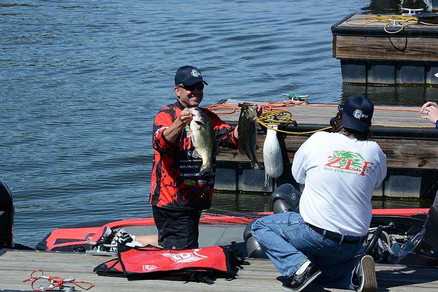 California angler Mark Lassagne gets his picture taken at the boat. The catch would weigh 19 pounds, 4 ounces and put him in fifth place overall. 