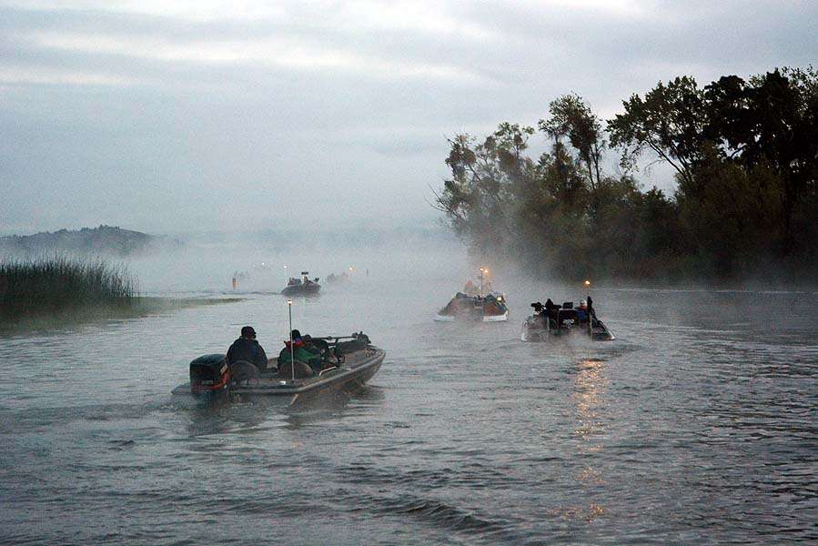 The fog rolls into the basin from the main lake. Itâs foggy but not enough to cause a delay like the anglers experienced on Day 1.