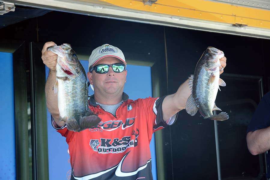 Kyle Glasgow, Jr. of Guin, Ala., is one of the final anglers to weigh in. The Alabama angler's catch, weighing 12-3, has him in 3rd place going into Day 2.