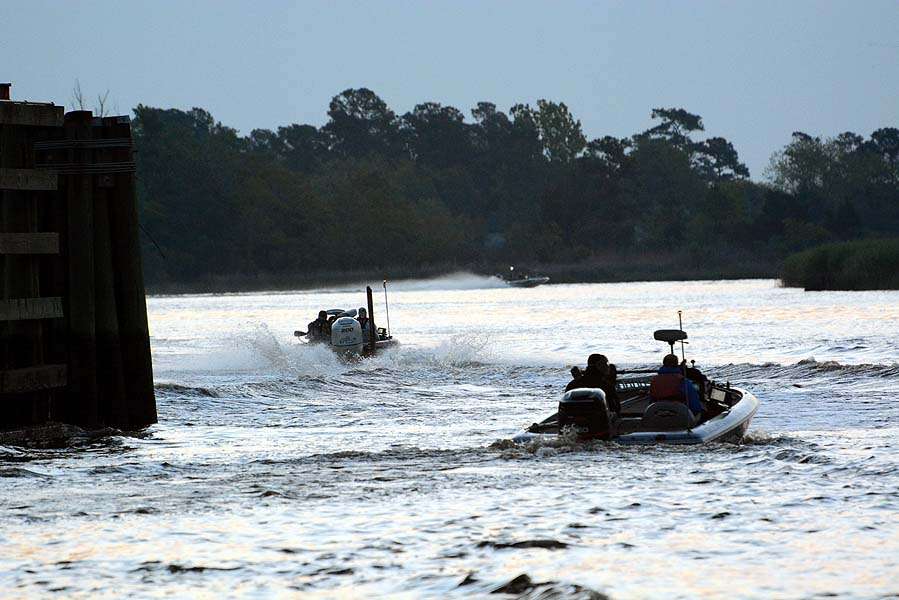 Boats head toward one of five rivers available for fishing. 