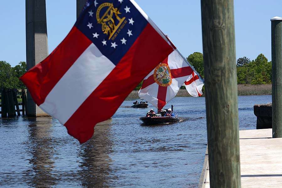 The first flight with boats and anglers from seven states arrives at the dock located at the Carroll Ashmore Campbell Marine Complex in Georgetown, S.C.