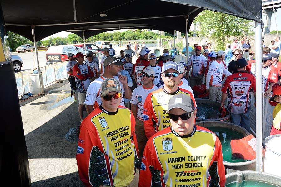 The high school anglers from seven states prepare to weigh in at the Costa B.A.S.S. Nation High School Southern Divisonal. 