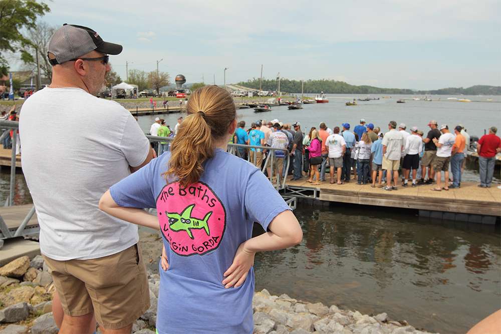Anglers come in to the dock for the weigh-in.