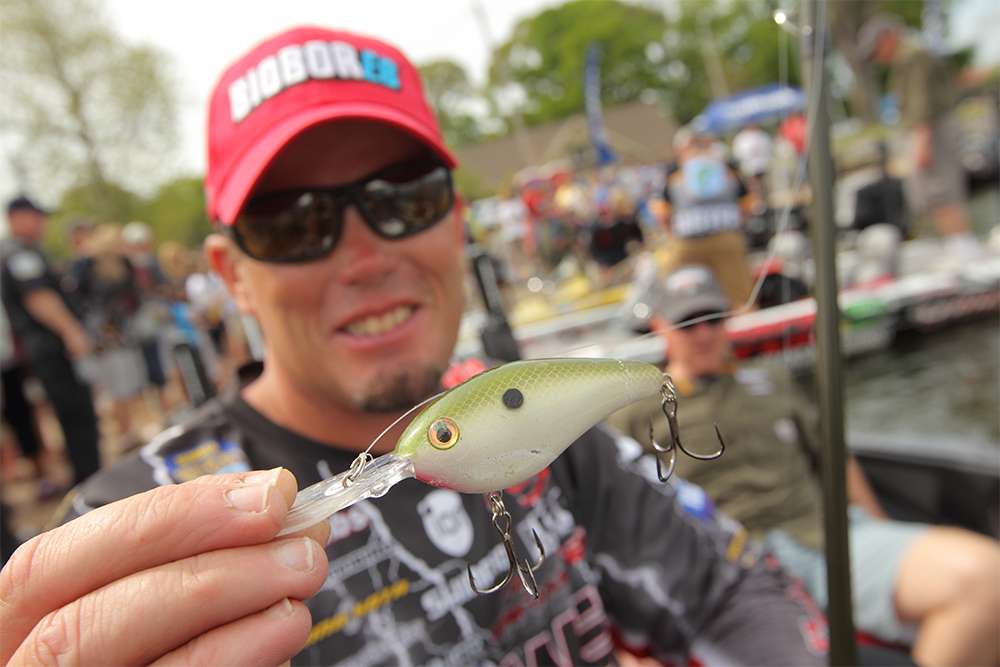 Keith Combs shows his main bait for this week -- Strike King crankbaits. He used a variety of sizes.