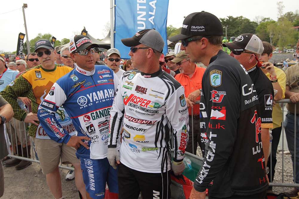 Brent Ehrler, Chad Morenthaler and Dean Rojas were the first three anglers in weigh-in line.