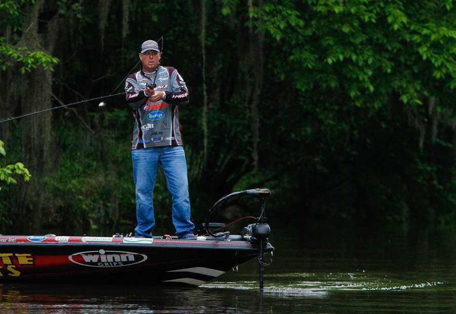 Russ Lane started the final day of fishing on the Alabama River in second place with 34 pounds, 1 ounce. He attacked the fish on the Alabama River with a wide assortment of baits and techniques.