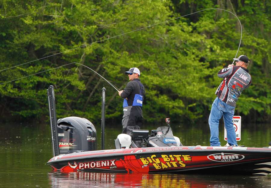 Lane decides to show the fish a different bait, a football-head jig.