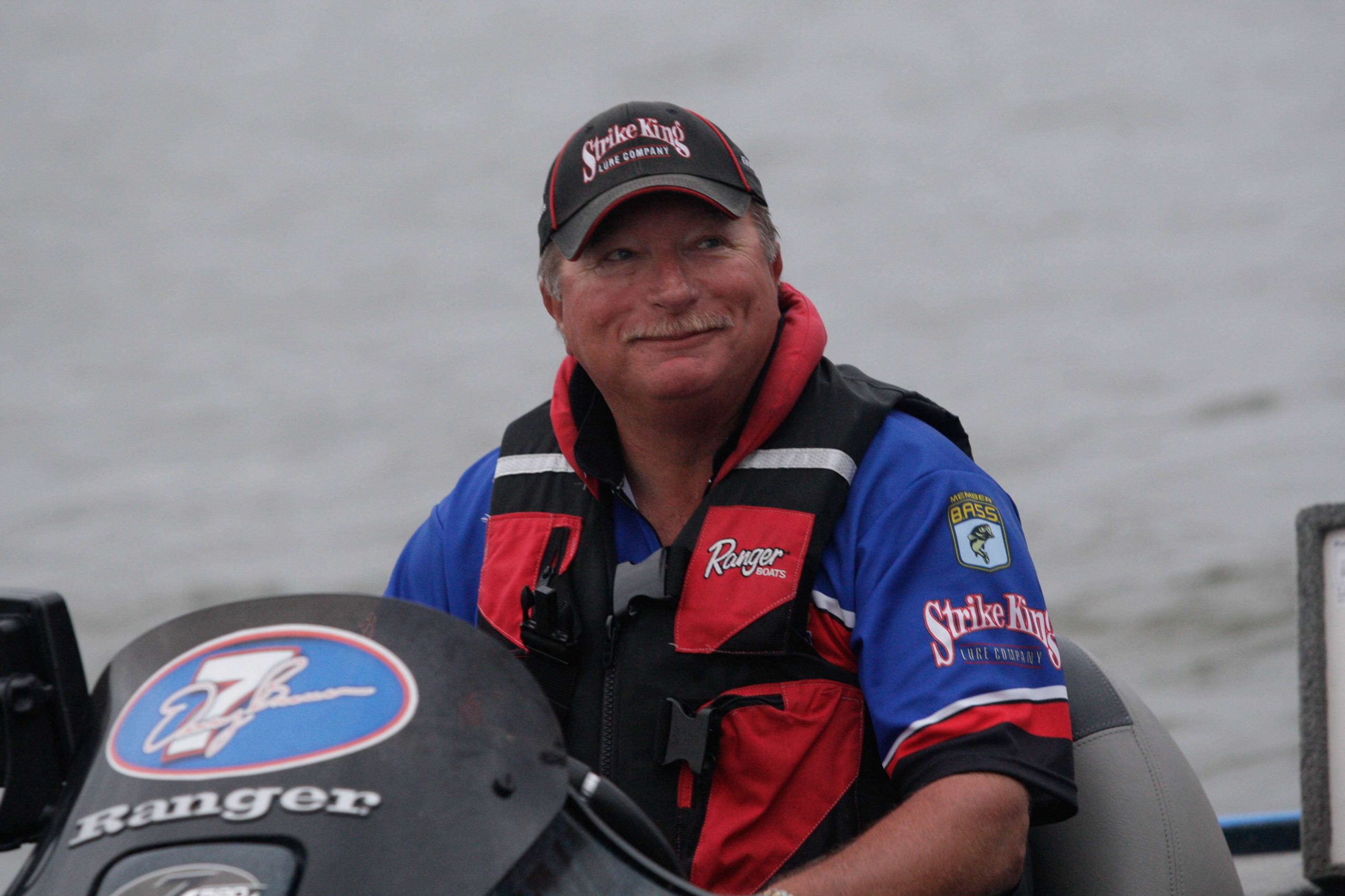 Denny Brauer, now retired from the Elite Series, flashed his signature smile at the beginning of Day 3. He caught 70 pounds total and ended in 18th place.