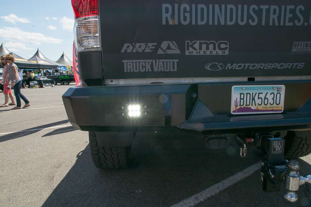 Of course, Rigid Industries was here. A lot of the companies in BASSgarage were already working with Rigid, incorporating their lights in the designs. It made sense to Rigid to sponsor this event because so much of the products they put in off-road trucks are perfect for the fishing community as well. Like these backup lights, which adds a little more light when you need to put your boat in the water. 