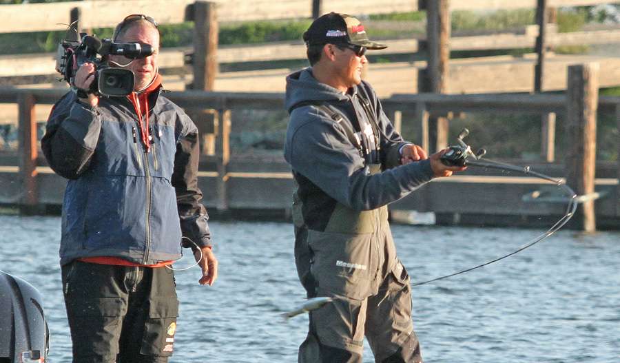 Chris Zaldain started Day 3 on the Sacramento River in a small backwater, hoping to catch a big fish on a swim bait.