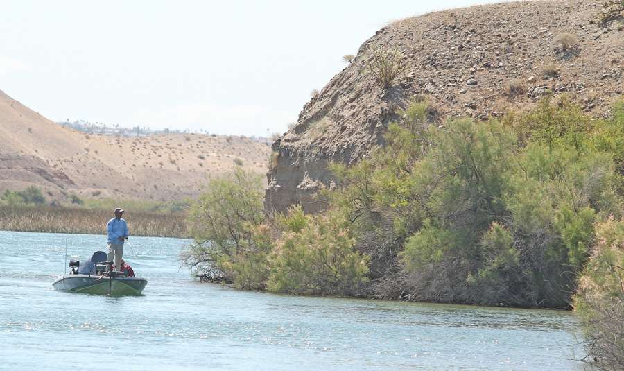 Not far from one stop, Steve Kennedy fishes down the edge of the Colorado River.