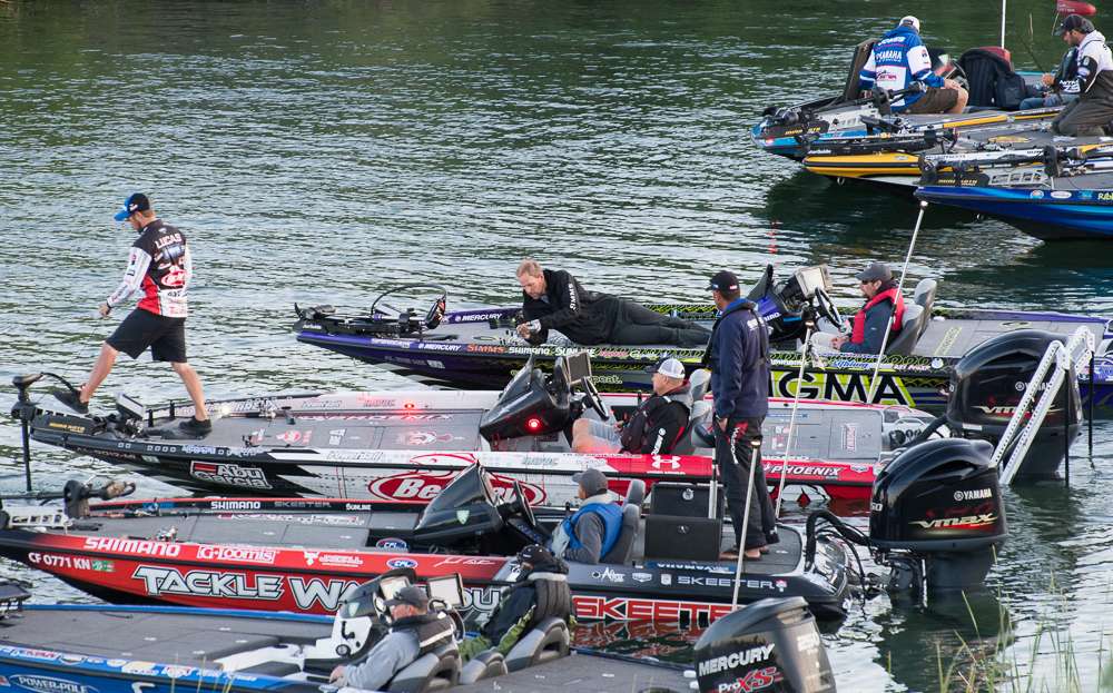 Anglers line up, waiting on their turn to begin.