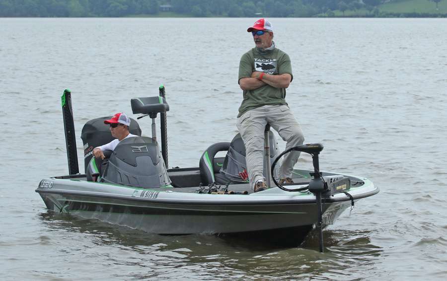 Randy (left) and Steve Baskins are avid bass fishermen and have a home on Grand Lake. They followed Evers and Broda most of the day, and made an unexpected on-the-water offer to donate $100 to WWIA for every pound the two two-man teams weighed at the end of the day.