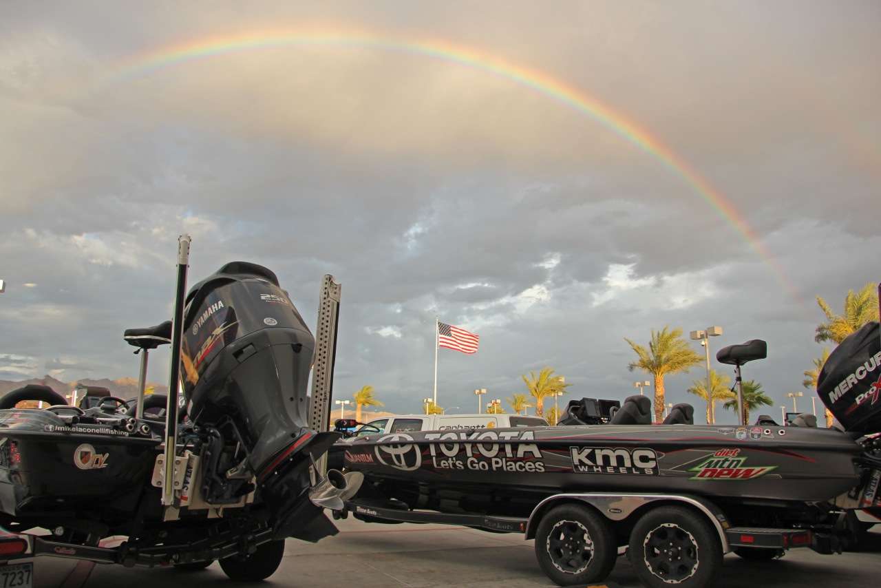 A desert storm rolled through during the Anderson Toyota meet and greet, but left behind an awesome rainbow to conclude the evening. 