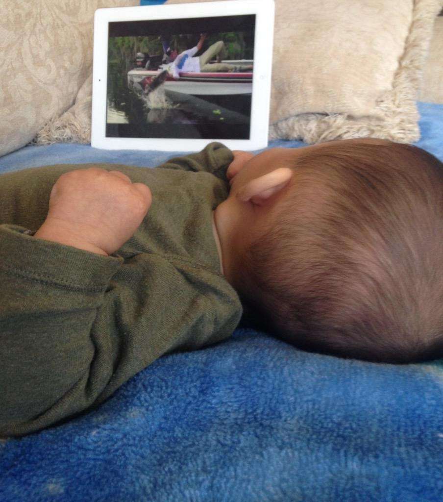 My 5 month old son and I watching bass master elite! Be there later for the weigh in!!  --Carlos Higareda @Carlos2Higareda