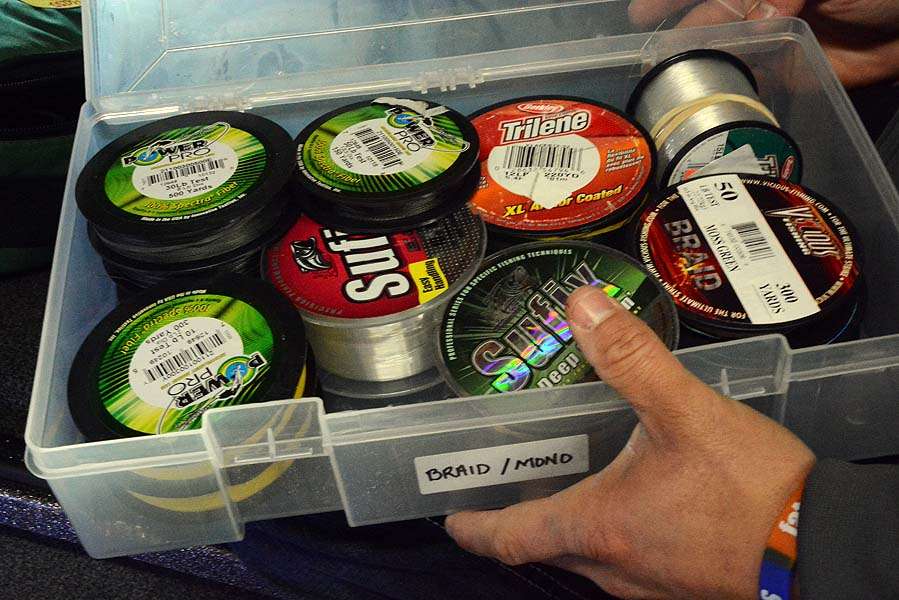 Matt claims to be an expert at container shopping. A favorite find is this box. Itâs stored in the boat for quickly re-spooling line. Bringing extra line on the water is essential when using a dozen or more fishing combos. The hand-written storage box label is only temporary. 