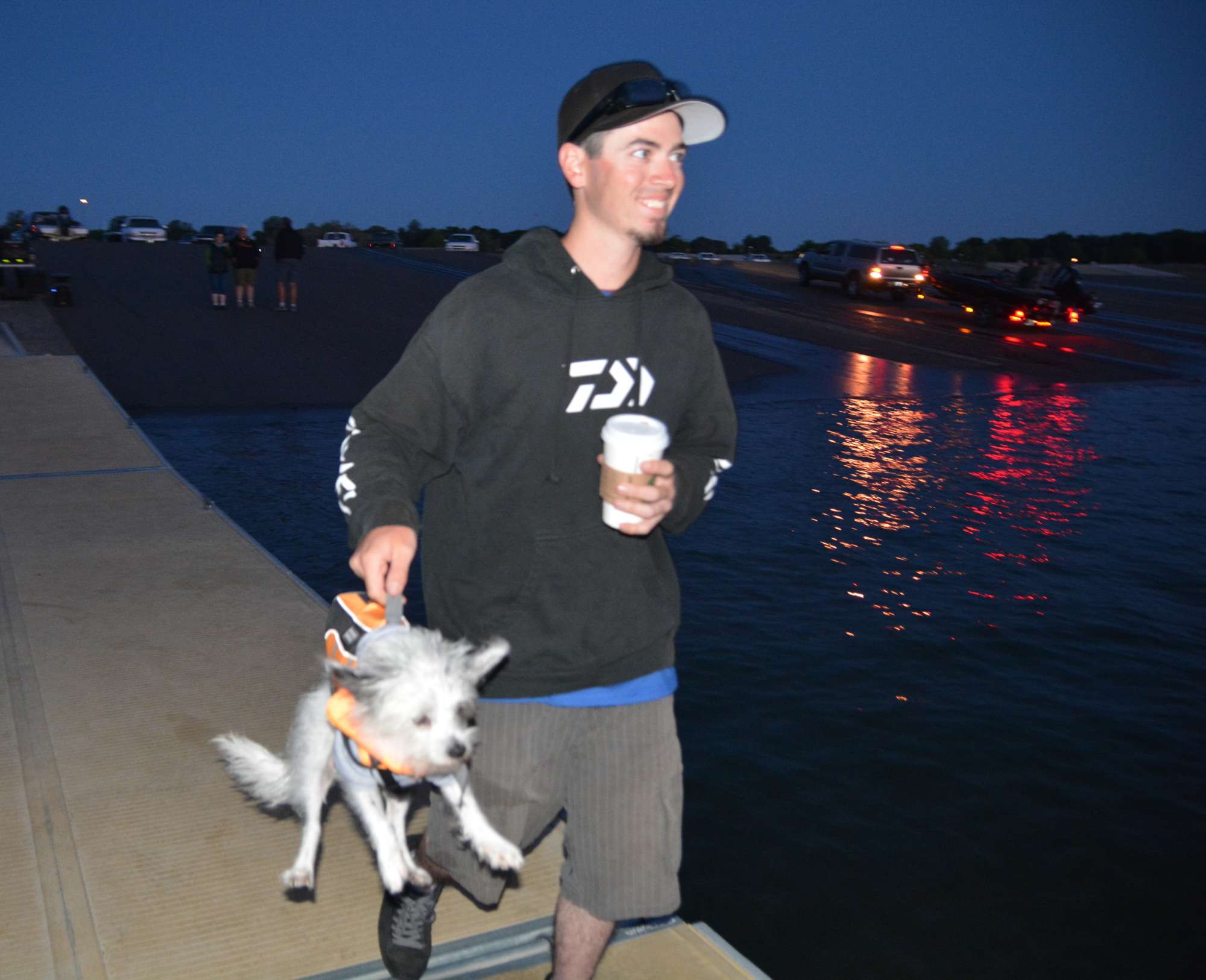 But Joey Fortina saved the day, carrying Ziggy by the handle on his doggy life jacket.