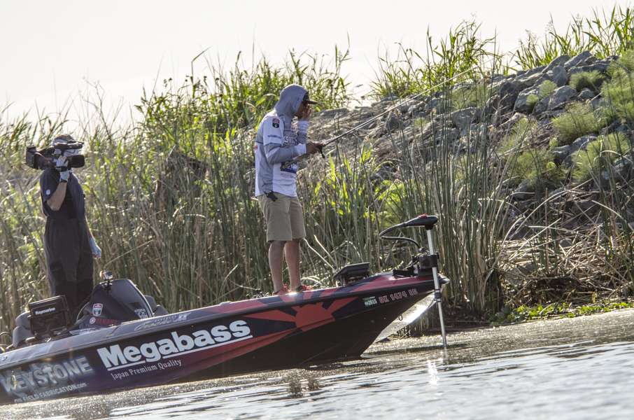 Chris Zaldain started his day off fishing for giants on beds. 