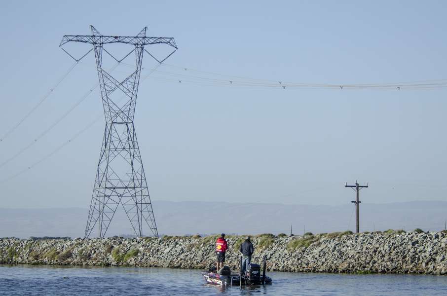 Kevin VanDam started his day fishing rip rap on the California Delta. 