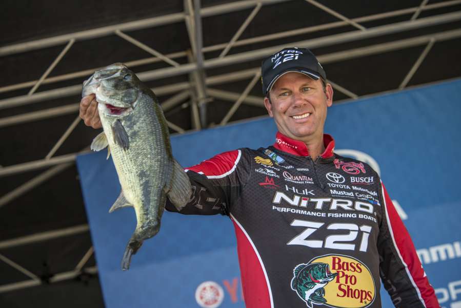 Kevin VanDam holds one up for the crowd. 