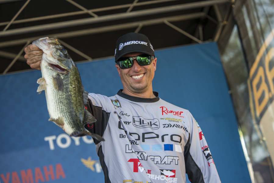 GoPro angler Brent Ehrler holds up his big fish of the day. 