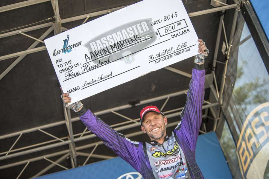 Martens wins the Livingston Lures Leader award after his lead on Day 2. 