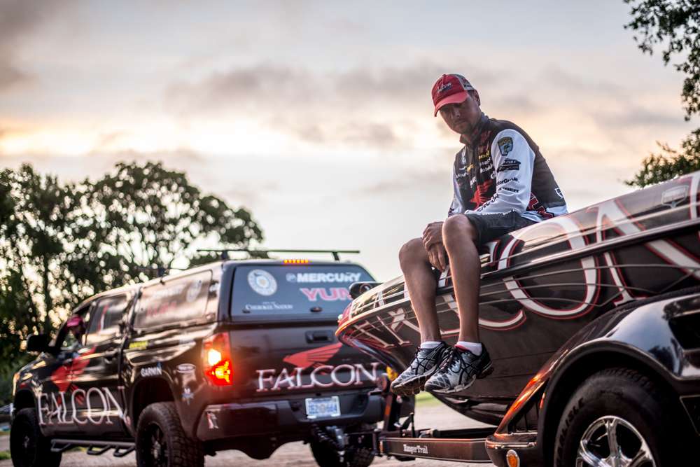 Jason Christie launches in the glow of the 6 a.m. Lake Fork light on day three with a 5-pound lead over Chris Lane. 