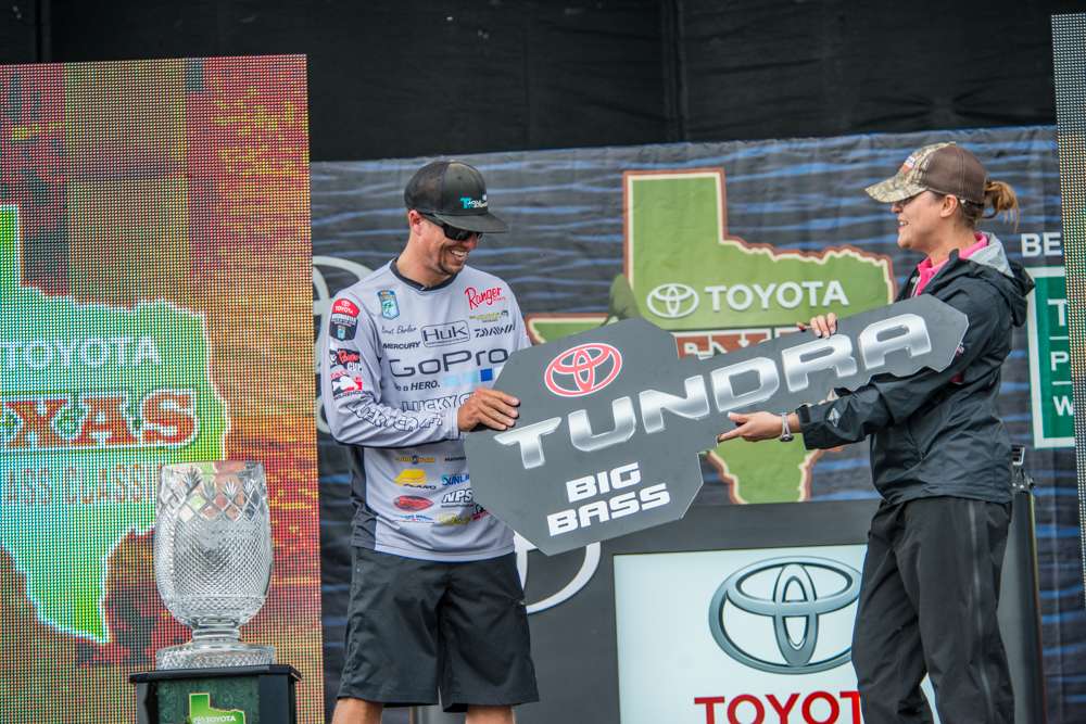 And for catching the biggest bass, Ehrler also wins a new Toyota truck!