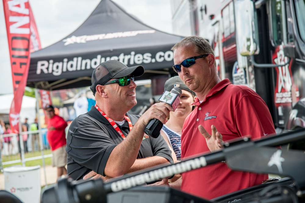 Meanwhile back at the TTBC expo, emcee Dave Mercer interviews Chris Brown of Rigid Industries about some of the boat lighting products they offer. 