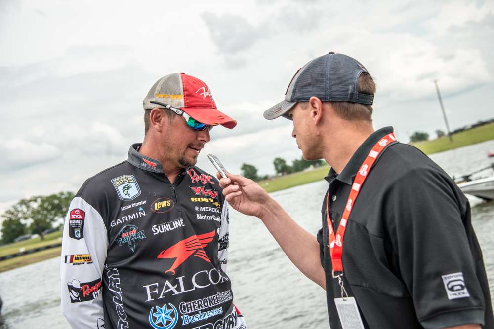 At 4:15 p.m. the anglers came in to the dock and met up with some media folks for interviews. Jason Christie had another great day on the water.