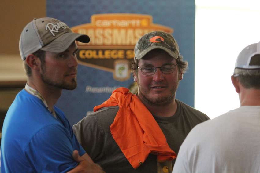 Anglers talk over what's happening on the Mississippi River here this week. 