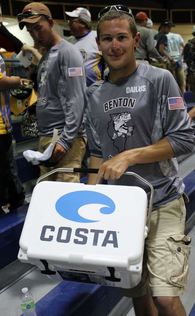 Dailus Richardson of Benton High School in Illinois won a Yeti Cooler adorned with the Costa logo in the post-briefing prize raffle.
