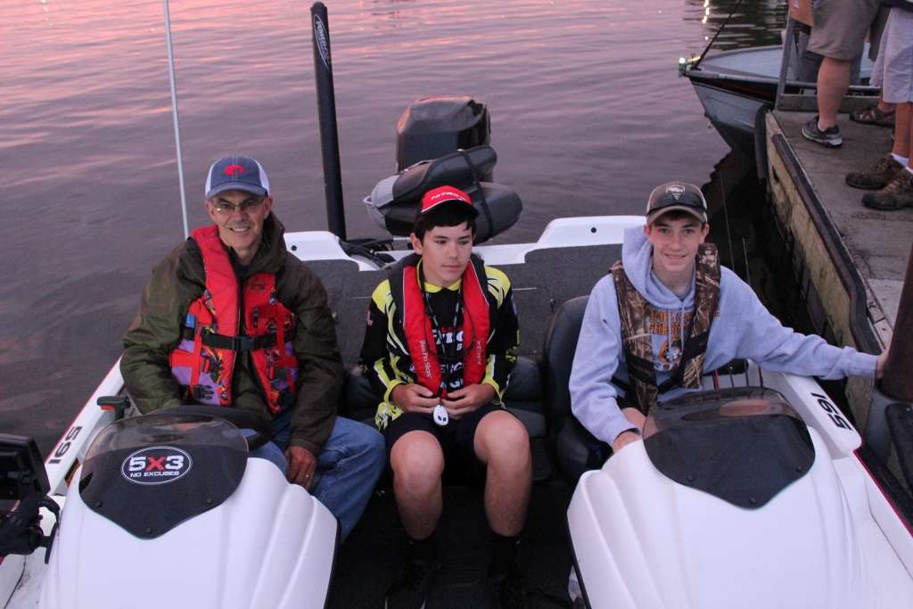 Illinois anglers Michael Hannon and Nolan Feeney wait to take off in boat number 1.