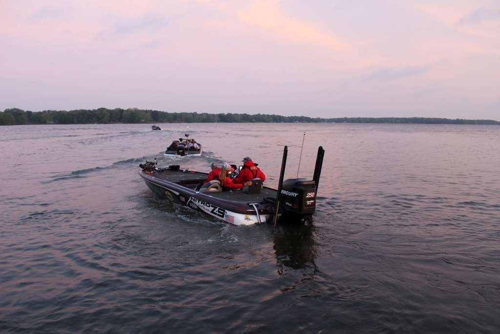 The final boats pull away from the launch site. The weigh-in is scheduled for 1:30 p.m. CT.