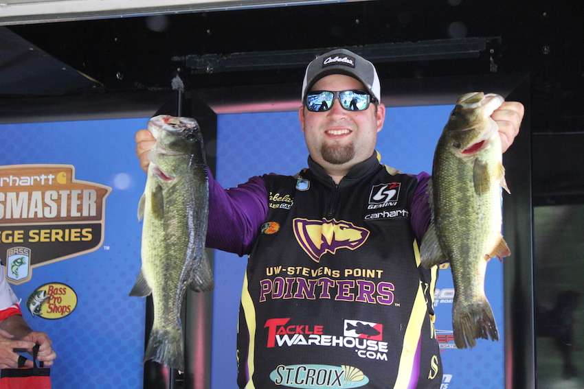 Nick Carter of the University of Wisconsin-Stevens Point sits in 16th fishing alone with 11-12.  