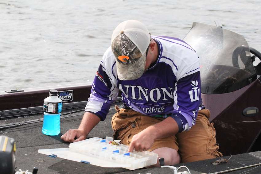 Laufenberg re-rigs, looking for a 4-pound smallmouth that he caught here during practice. 