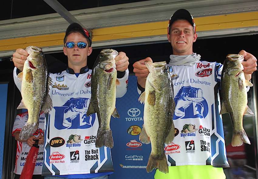 The Day 2 weigh-in gets underway for the 2015 Carhartt College Midwestern Regional presented by Bass Pro Shops. Austin Brimeyer and Anthony Riesberg of the University of Dubuque 5th, 25-14.