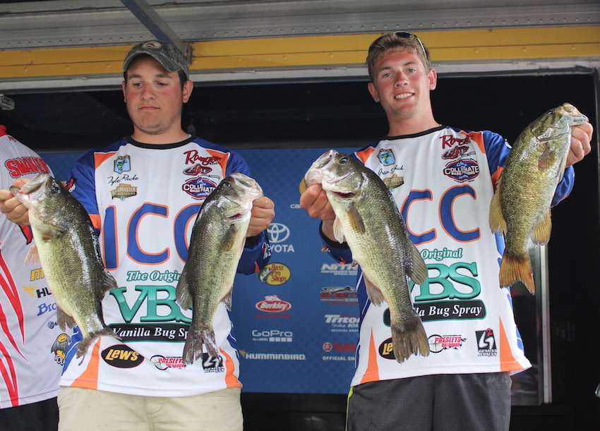 Tyler Rocke and Justin Schick of Illinois Central College 10th, 24-8