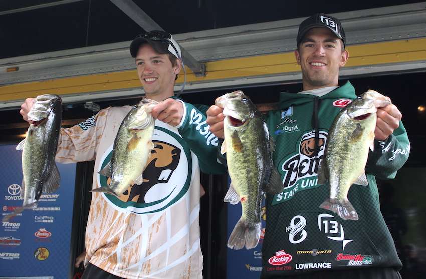 The final day weigh-in gets underway for the 2015 Carhartt College Midwestern Regional presented by Bass Pro Shops. The top 13 move on to the Carhartt College Series National Championship presented by Bass Pro Shops. Samuel Moore and Ross Kellermeier of Bemidji State University 10th, 35-2. 