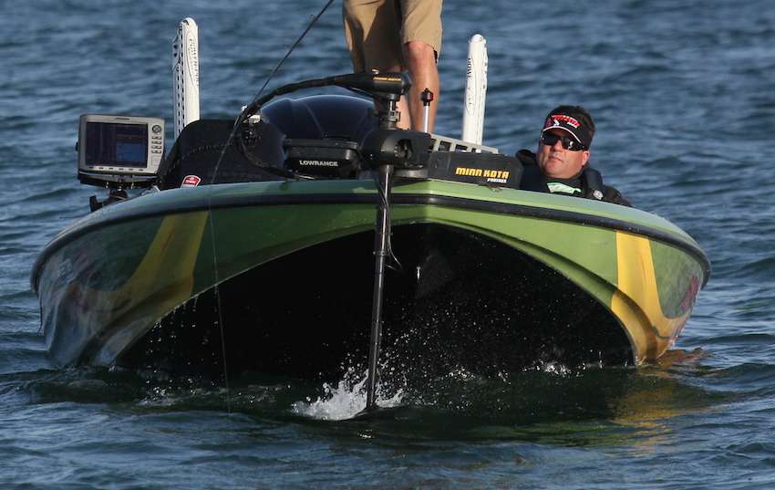 Pirch's trolling motor is already coming out of the water, and winds are predicted to increase another 20 miles per hour to 35 mph. 